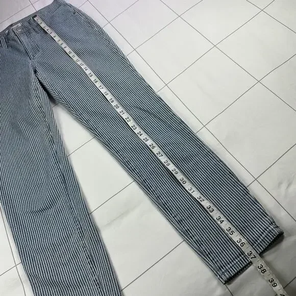 Madewell Jeans Womens 27 Blue White Piper Striped 9" Mid Rise Skinny Railroad - Picture 11 of 12